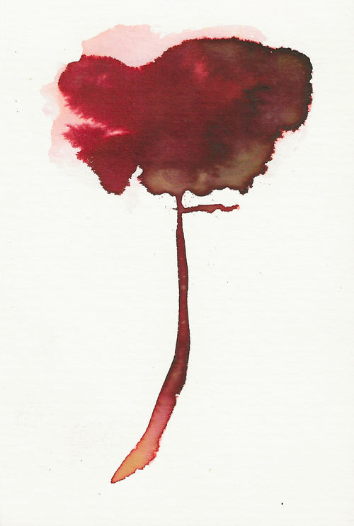 Red and brown abstract art on a white background